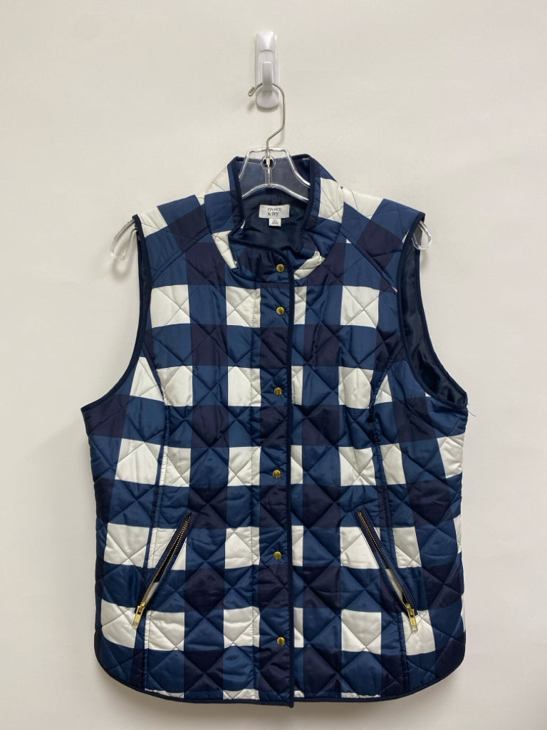 Crown &amp; Ivy Size XL White/Navy Checkered Quilted Ladies Vest