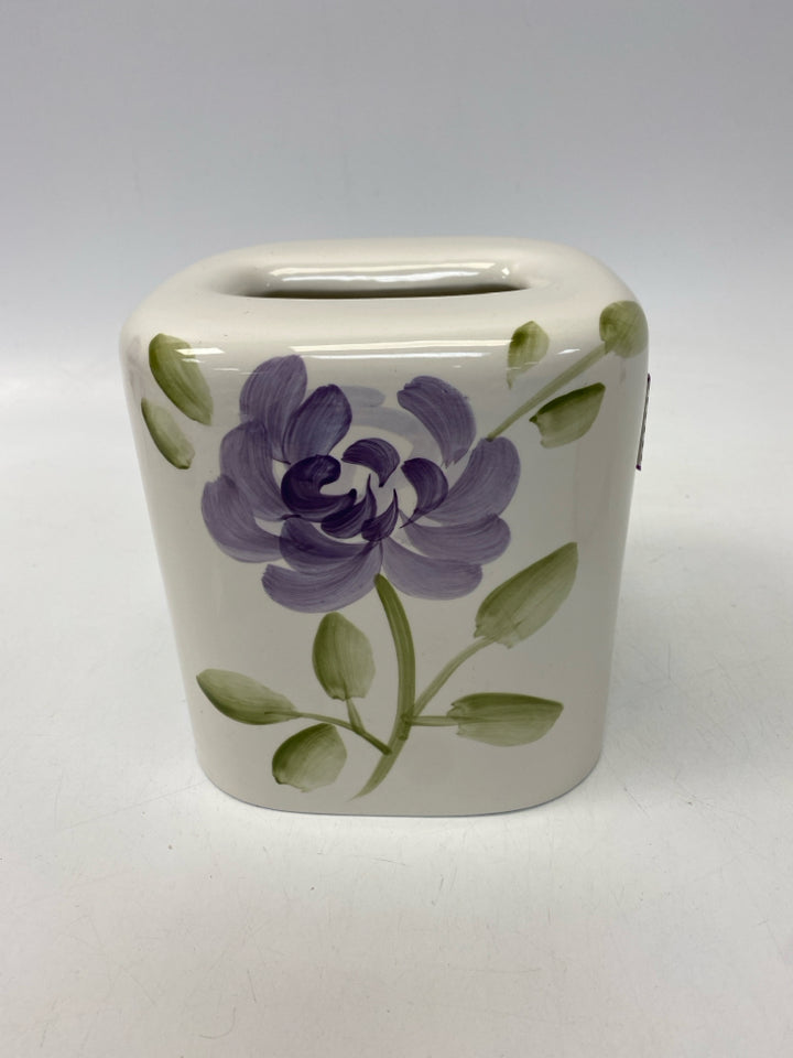 White Purple Flowers Tissue Box Holder