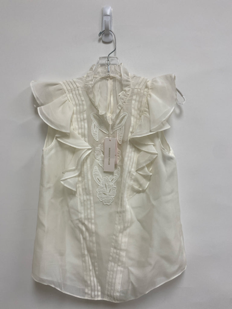 NWT Rebecca Taylor Size 2 Cream Ruffles Sleeveless Silk Ladies Top