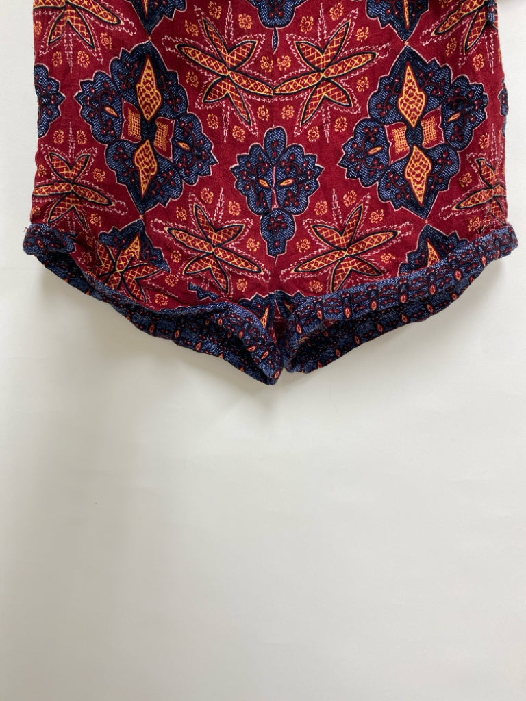 Free People Size 2 Red Navy/Yellow Print Sleeveless Ladies 2pc Shorts