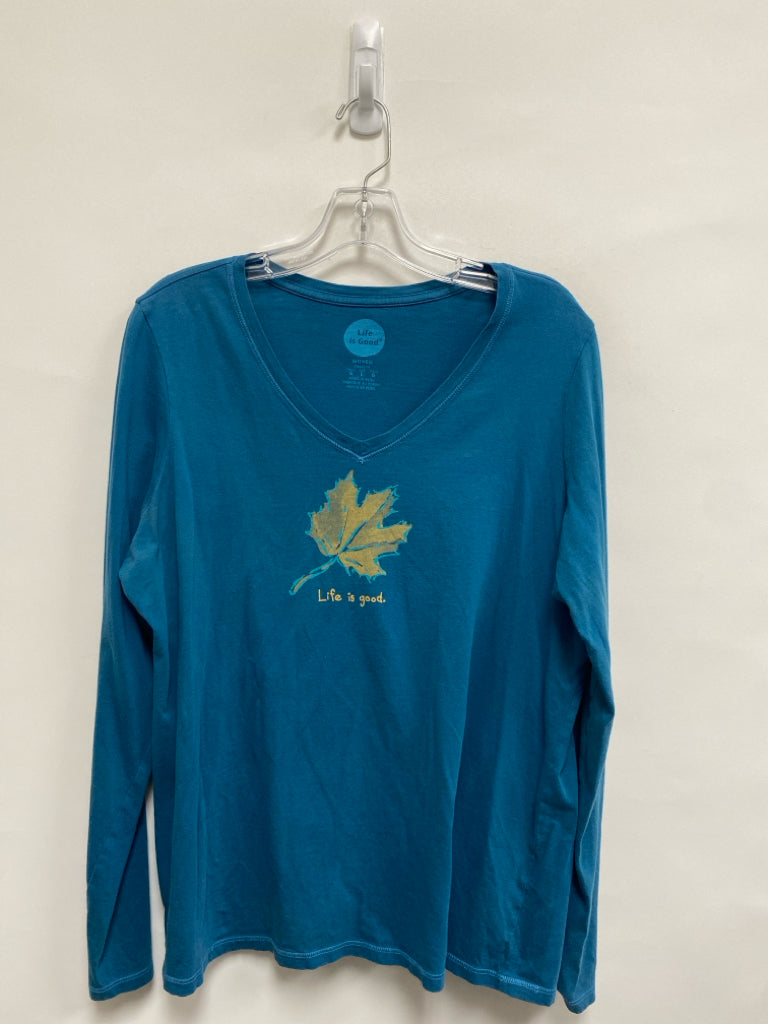 Life is Good Size L Blue Leaves Long Sleeve Ladies Top