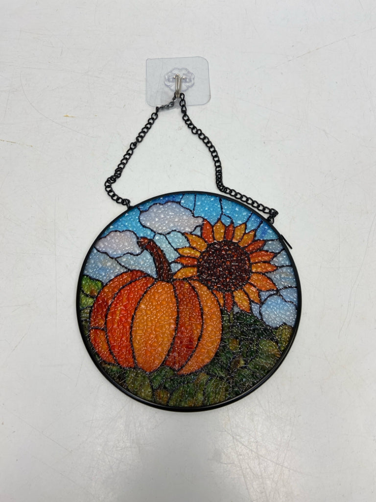 Orange Blue/Green Pumpkin Glass/Metal Fall