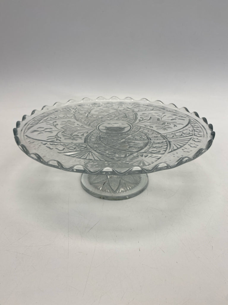 Clear Flowers Glass Cake Plate/Stand