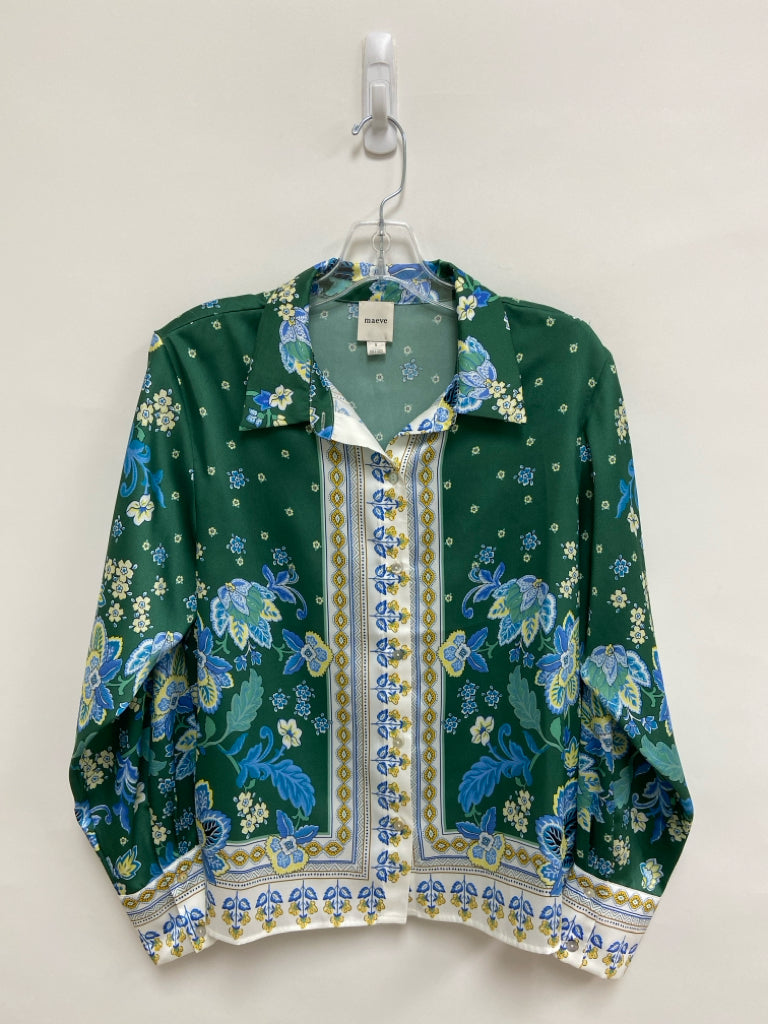 Maeve Size S Green Blue/Yellow Floral Button Up Ladies Top