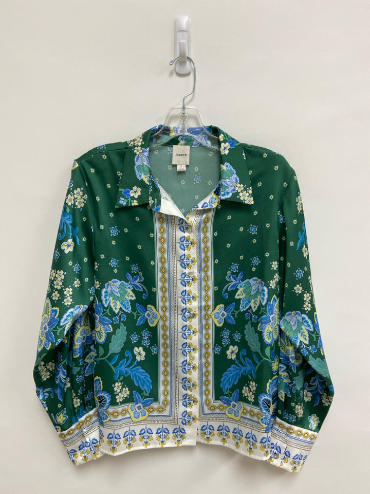 Maeve Size S Green Blue/Yellow Floral Button Up Ladies Top