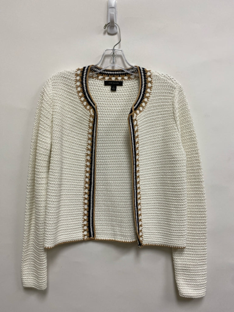 Ann Taylor Size XS White Black/Tan Trimmed Drape Ladies Sweater