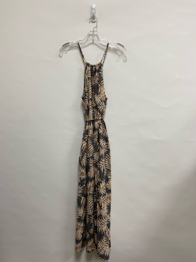 FAHERTY Size M Gray Peach/White Leaves Sleeveless Ladies Dress