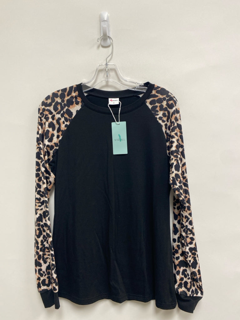 NWT Size S Black Tan/White Animal Print Long Sleeve Ladies Top