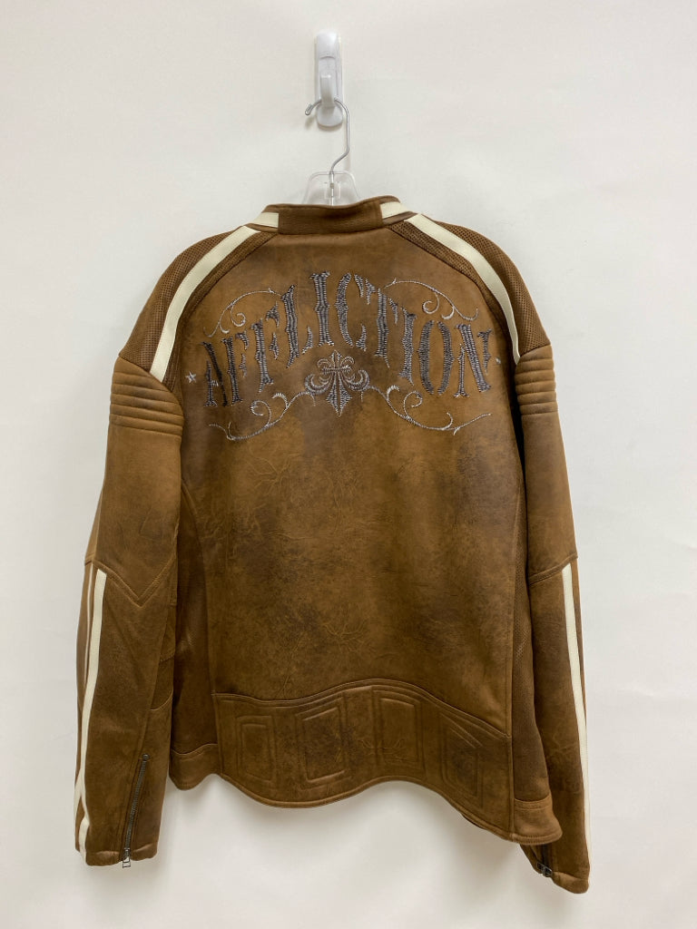 NWT Affliction Size XXL Brown/Cream Trimmed Faux Leather Men&
