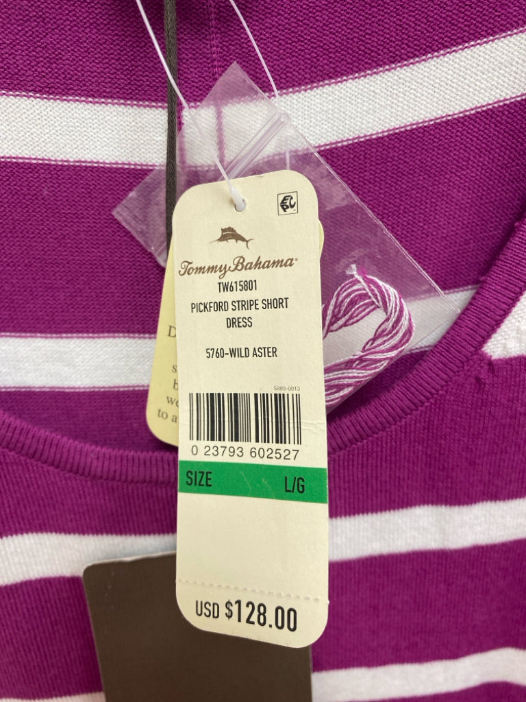 NWT Tommy Bahama Size L Purple White Striped Sleeveless Ladies Dress