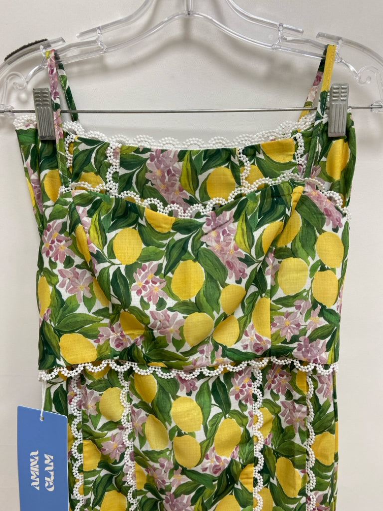 NWT Size 2 White/Pink Yellow/Green Lemons Maxi Ladies 2pc Skirt