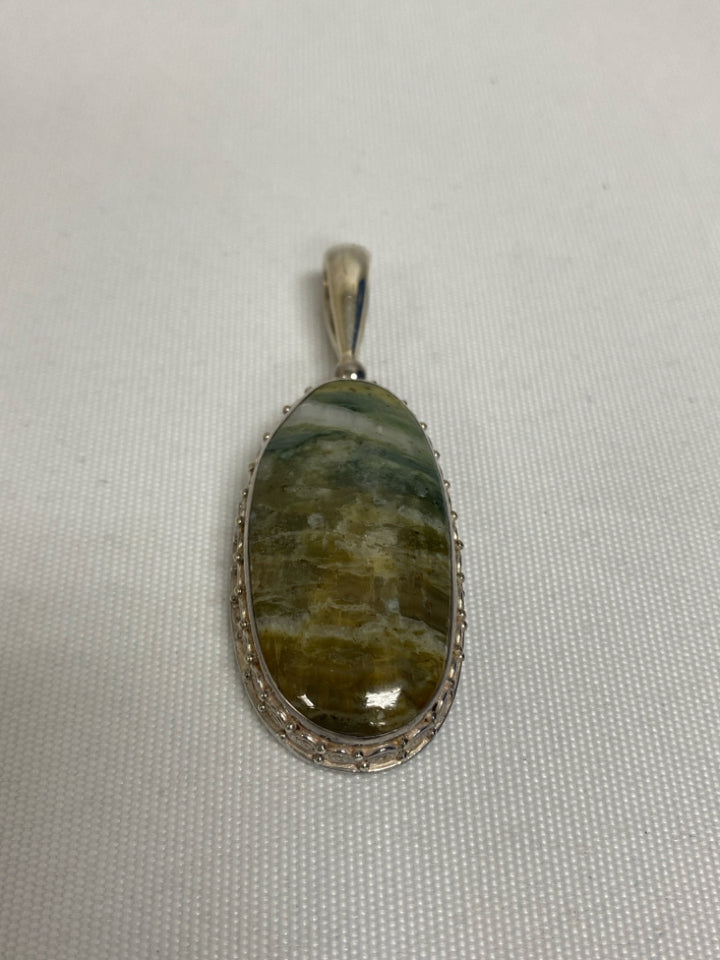 Brown/Green Silver Color Swirl Pendant