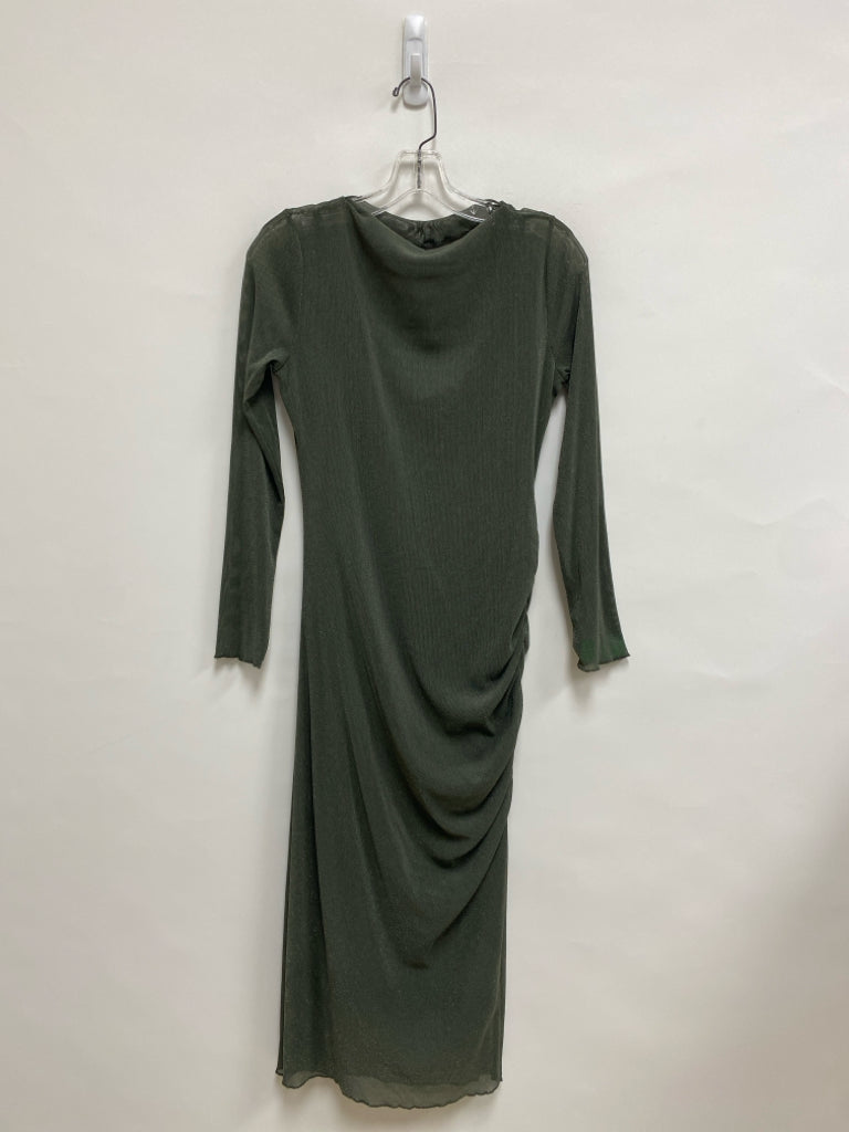 Size S Olive Green Ruched Long Sleeve Sheer Ladies Dress