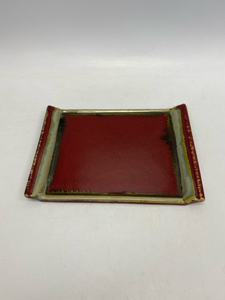 Burgundy Green Pottery Serving Piece