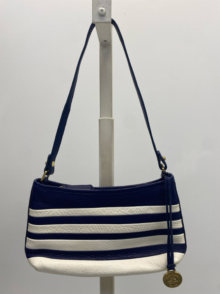 Brahmin White Dark Blue Stripe(s) Handbag