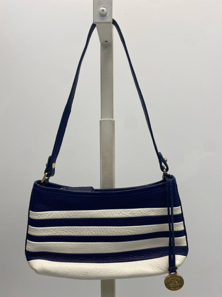 Brahmin White Dark Blue Stripe(s) Handbag