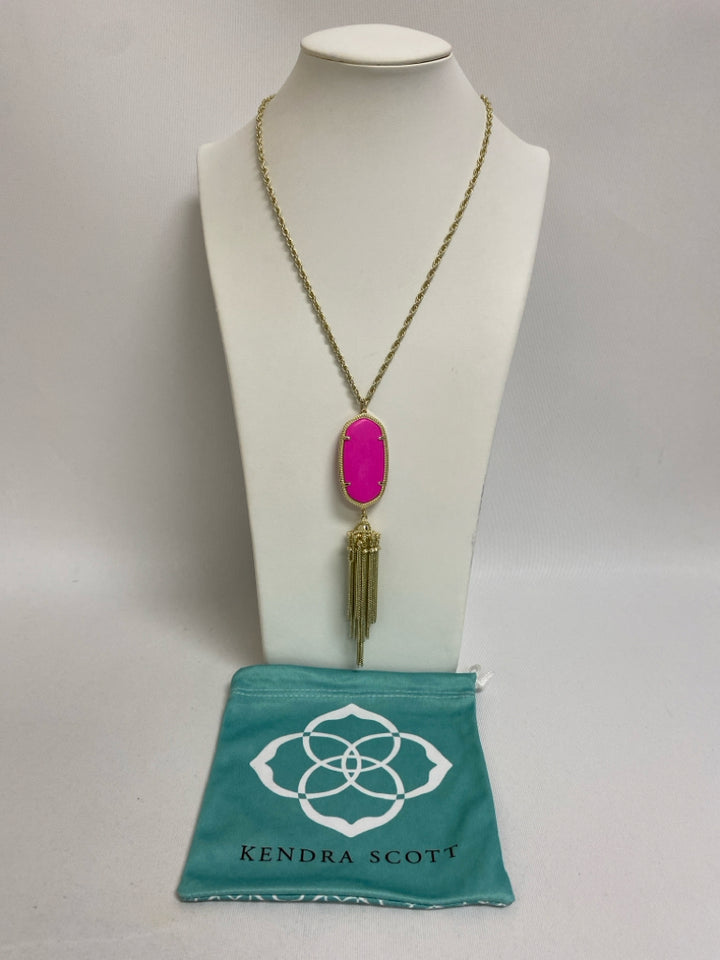 Kendra Scott Gold Color Hot Pink Jeweled Necklace