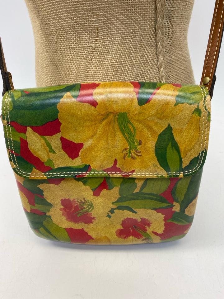 Patricia Nash Brown/Gold Green/Red Flower(s) Crossbody