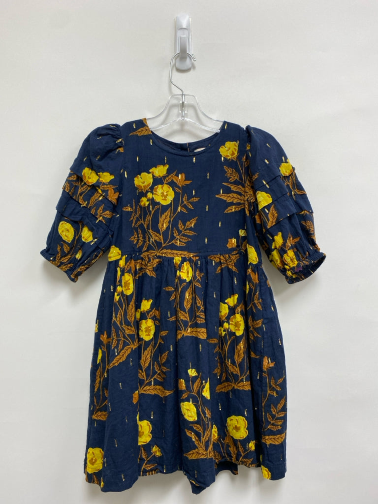 Pink Chicken SIZE 7 Navy Yellow/Tan Floral Puff Sleeve Girl&