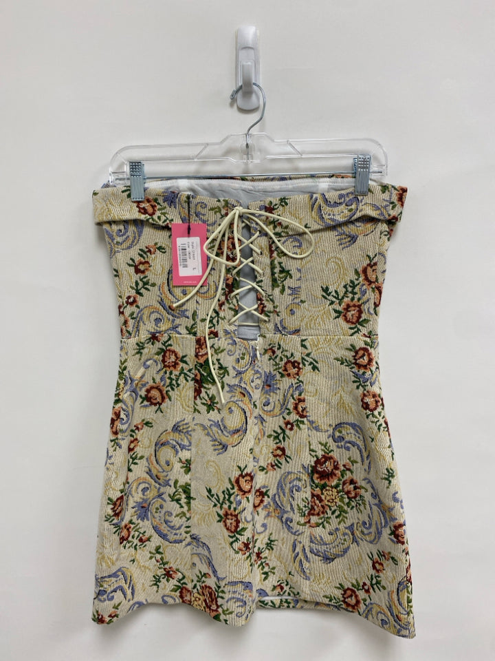 NWT Size L Cream Blue/Green Flowers Strapless Ladies Dress