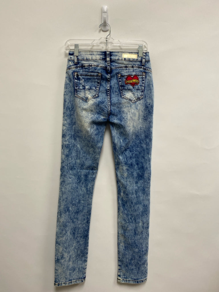 Size 7/8 Blue Red Distressed Denim Ladies Jeans
