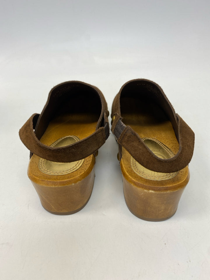 Tory Burch  Size 6 Dark Brown Gold Studded Suede Clogs