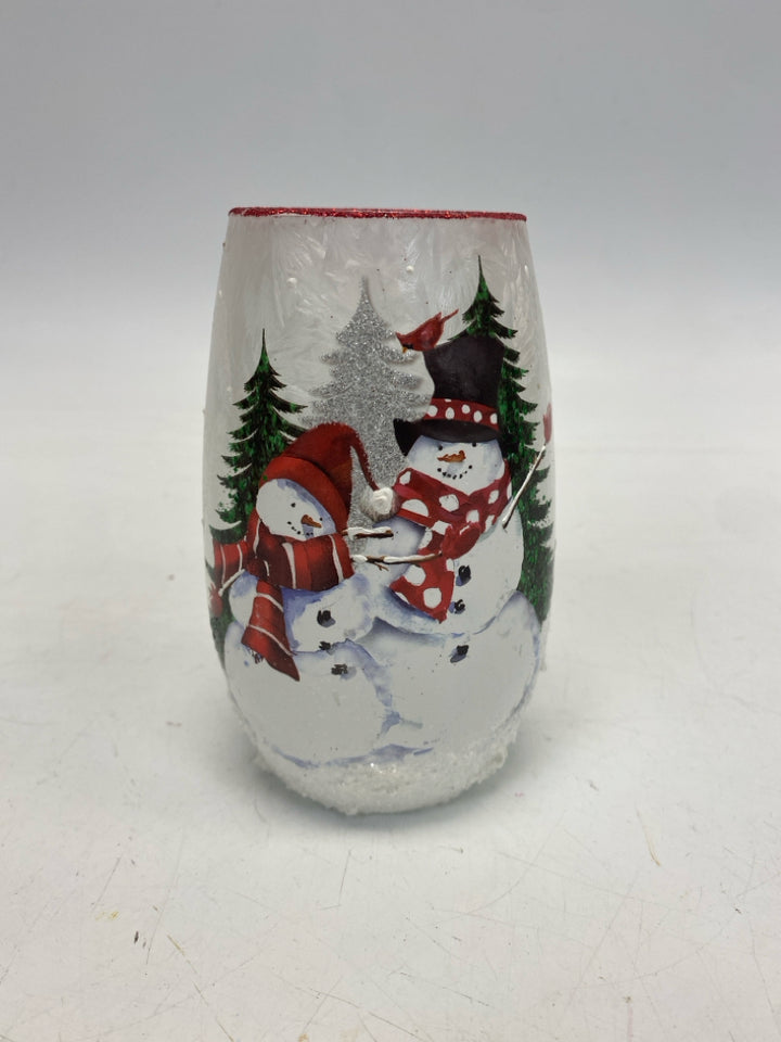 Clear White/Red Snowman Glass Christmas