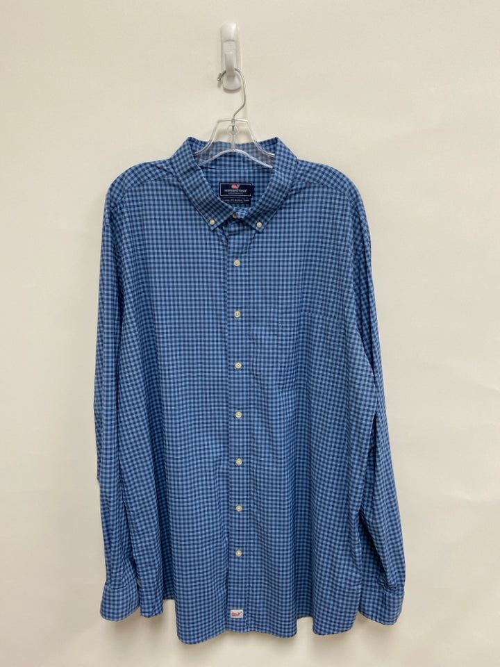 Vineyard Vines Size 2X Navy/Blue Checkered Button Up Men&