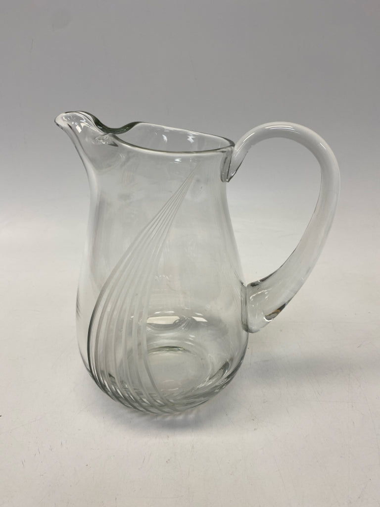 Clear Frosted Swirl Glass Pitcher