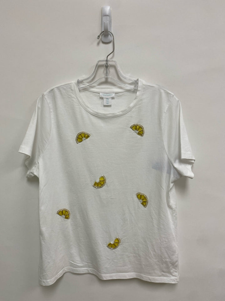Cynthia Rowley Size XL White Yellow Lemons Beaded Ladies Top