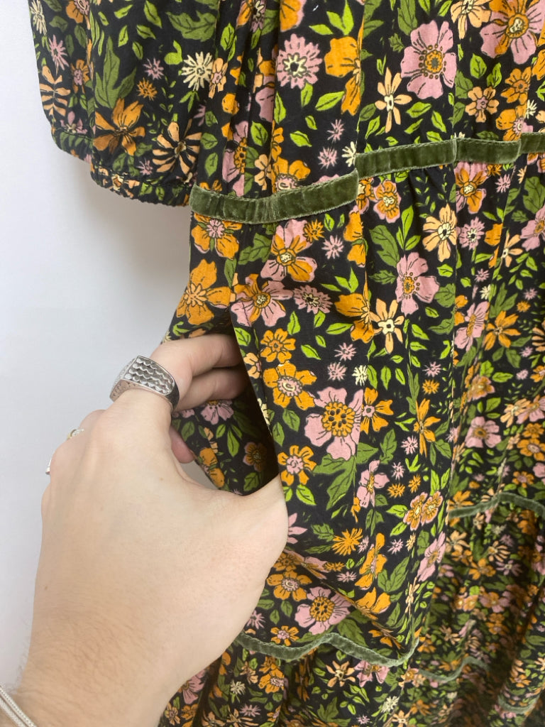 OLIVIA JAMES Size S Black Green/Brown Floral Ladies Dress
