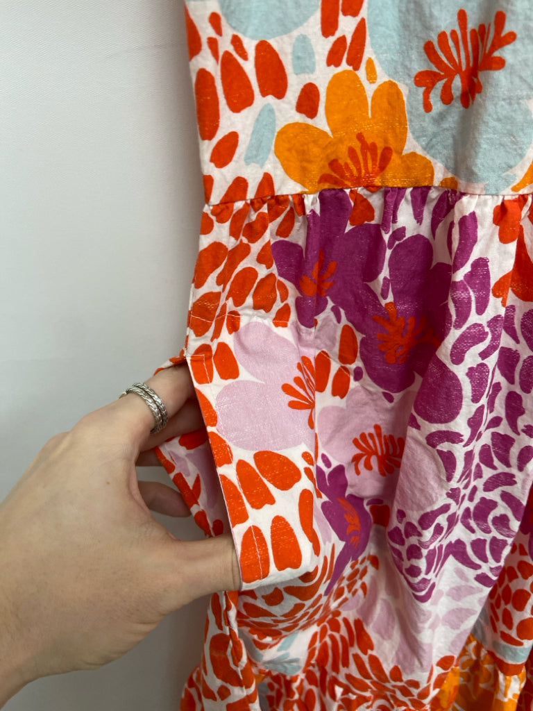 Oliphant Size M Dark Coral Purple/Multi Flowers Tiered Ladies Dress