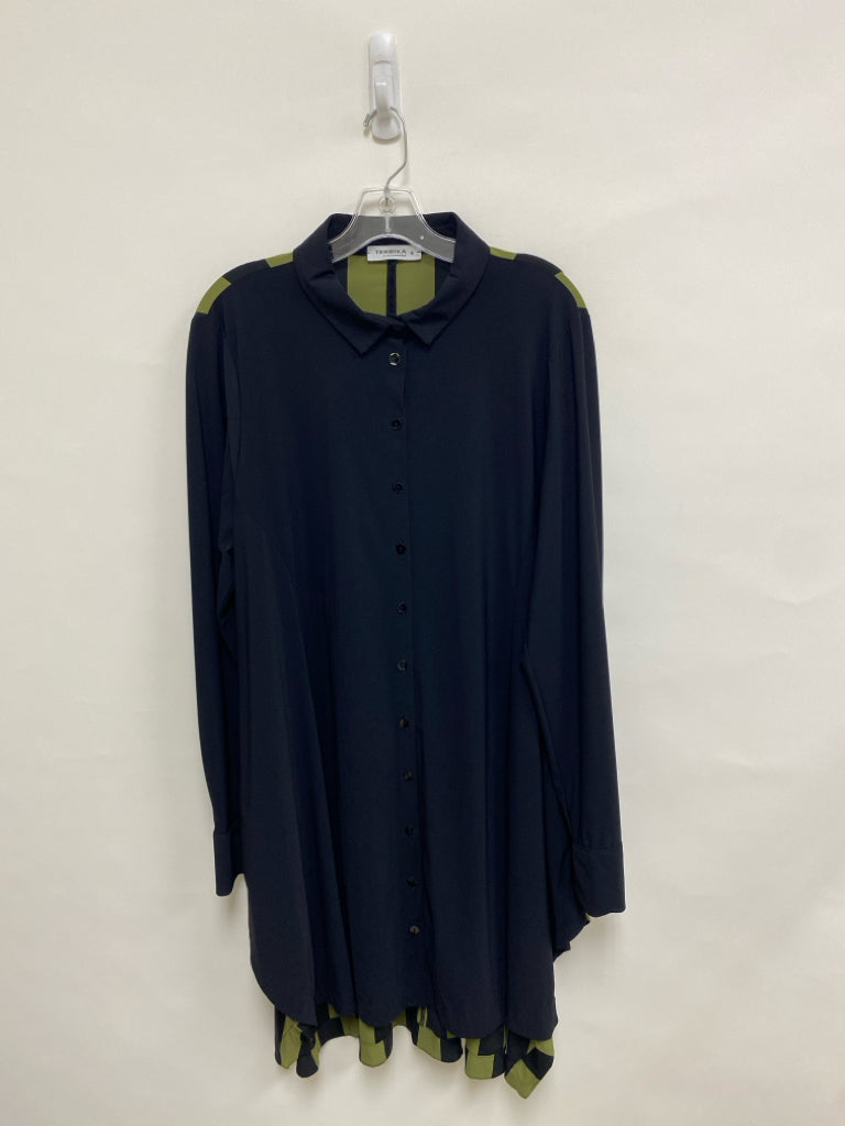 ALEMBIKA Size 16 Black Olive Green Striped Tunic Plus Size Dress