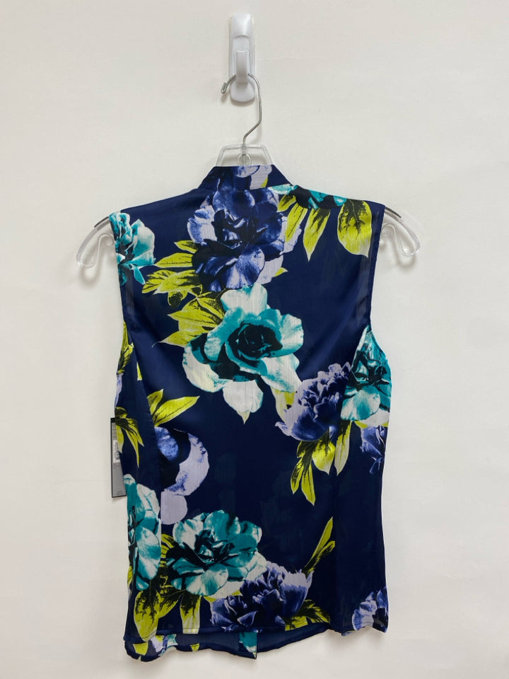 NWT Tahari Size XS Navy Green/White Flowers Sleeveless Ladies Top