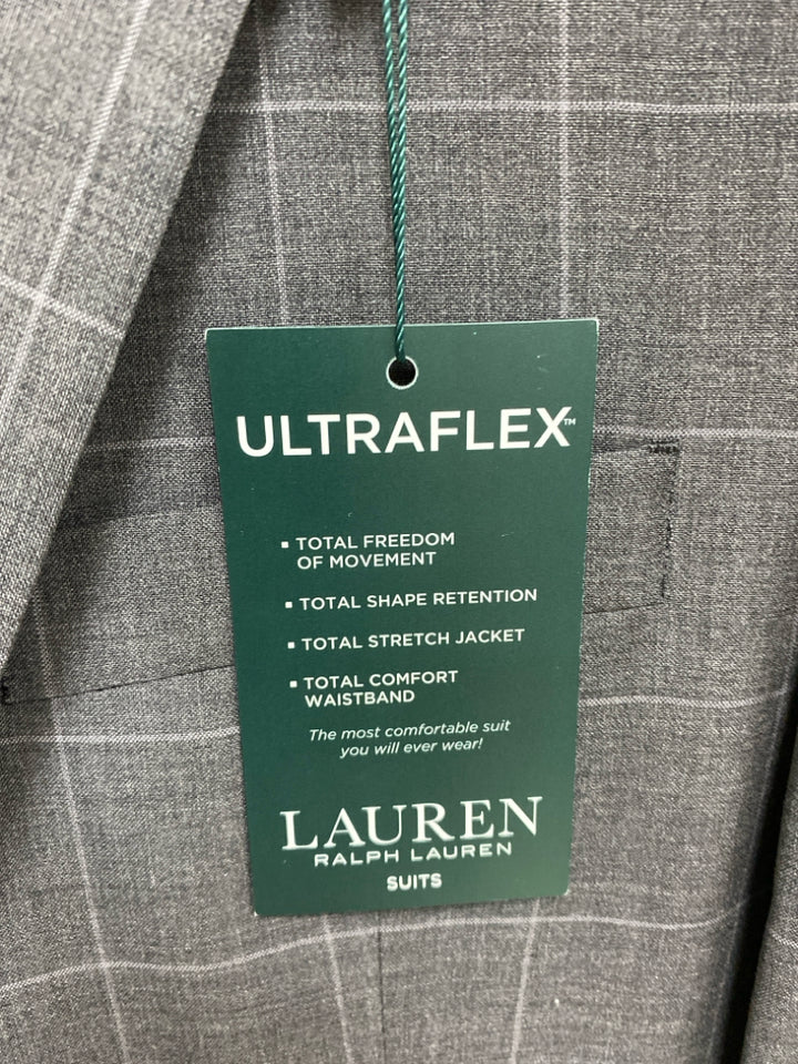 NWT Ralph Lauren Size 42R Gray Windowpane Wool Men&