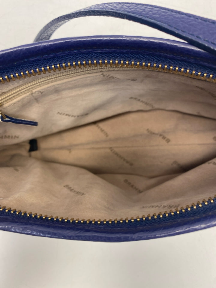 Brahmin White Dark Blue Stripe(s) Handbag