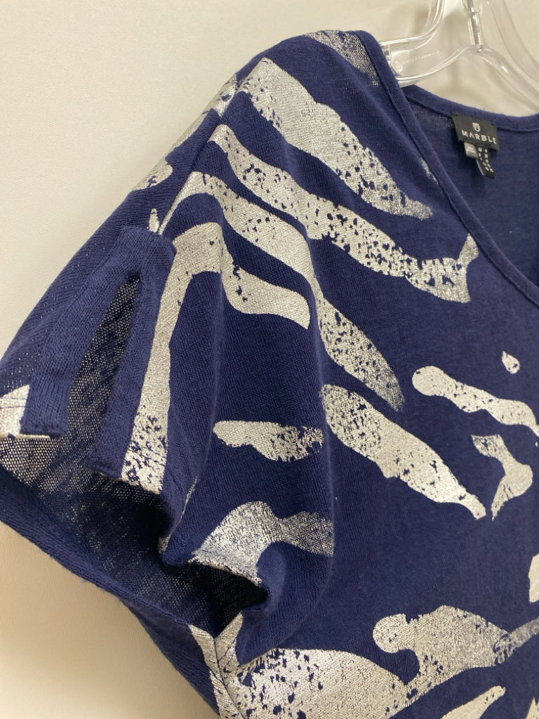 MARBLE Size XS Navy Silver Shapes V Neck Ladies Top