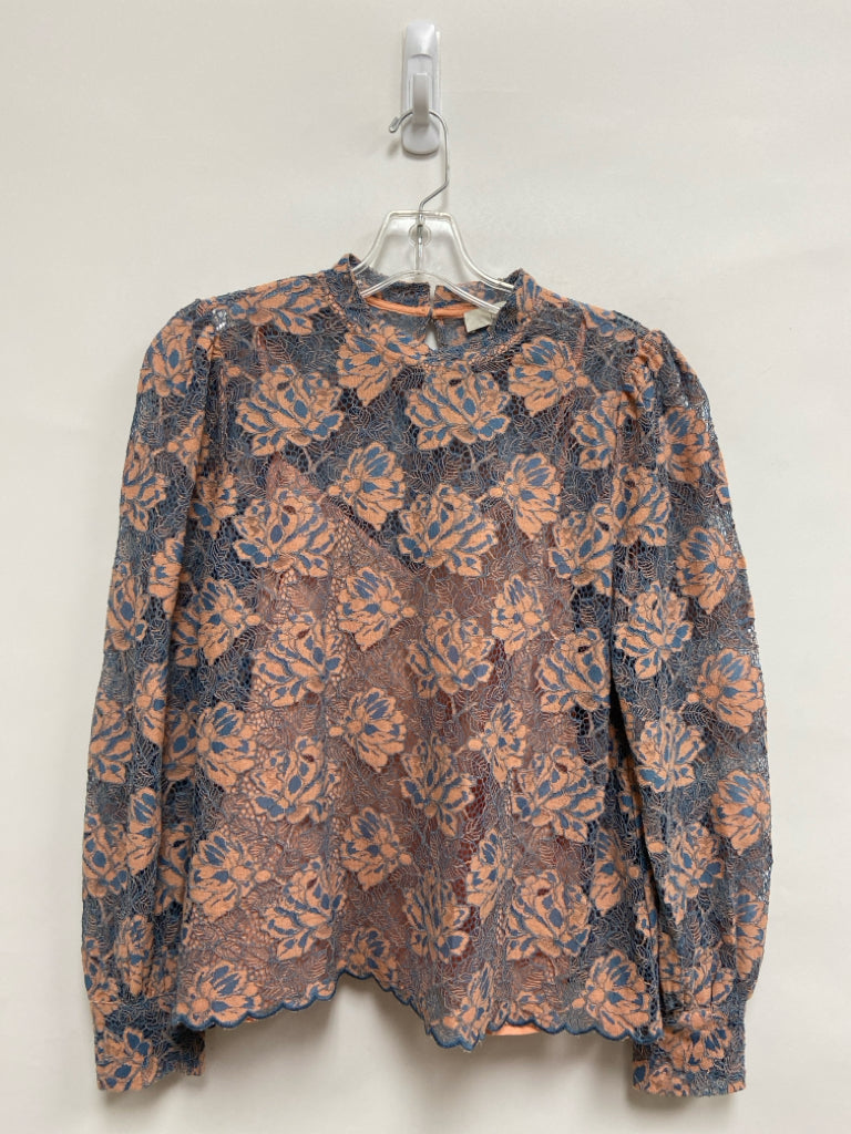 LOFT Size S Blue Coral Lace Mock Neck Ladies Top