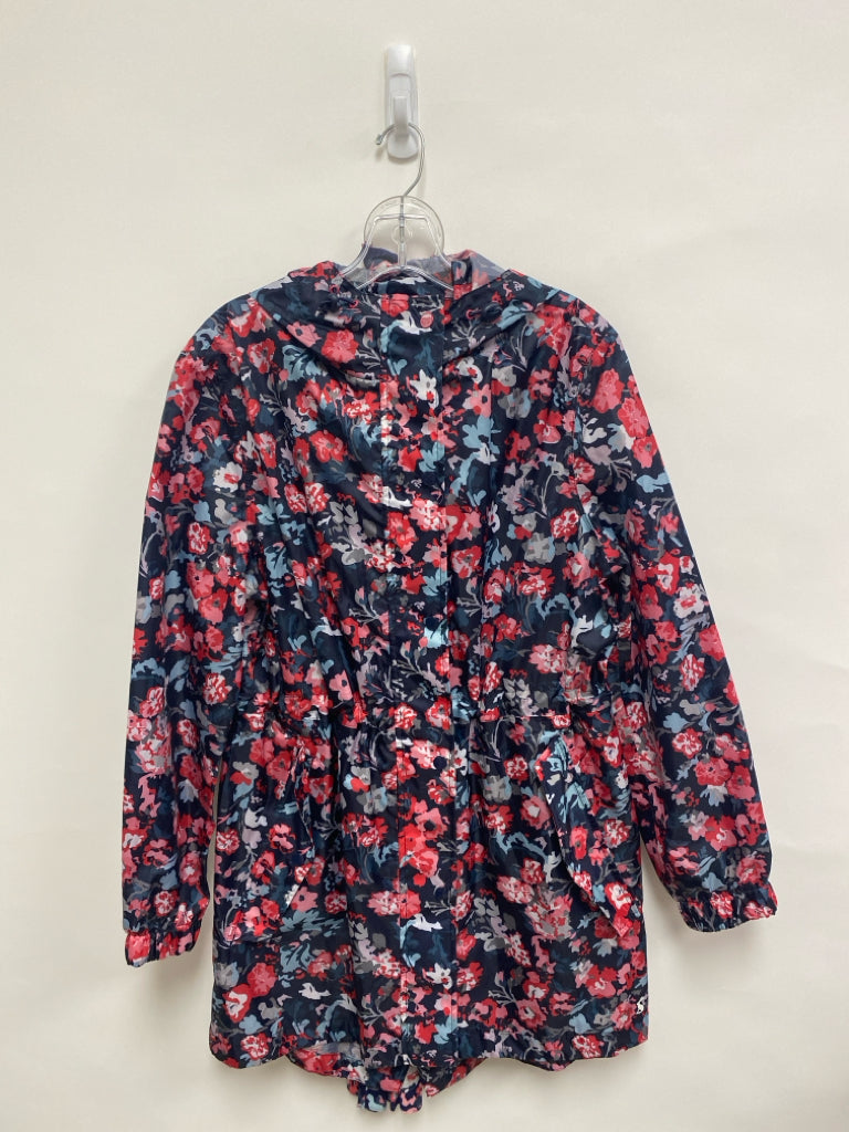 JOULES Size 8 Black Pink/Blue Floral Hooded Ladies Rain Coat
