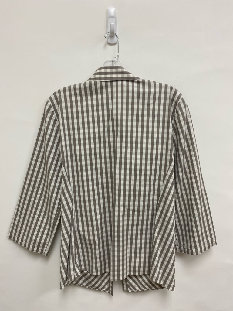 LAFAYETTE 148 Size 12 White Taupe Checkered Button Up Ladies Top