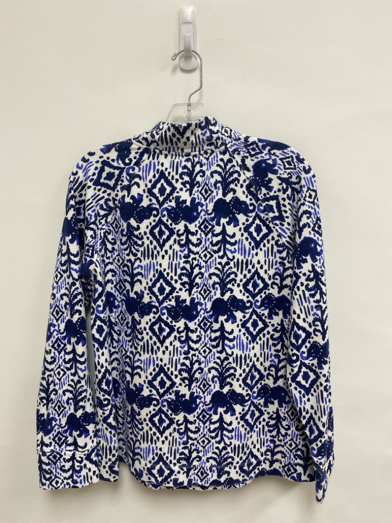 LILLY PULITZER Size L White Navy/Blue Elephant(s) Quarter Zip Ladies Jacket