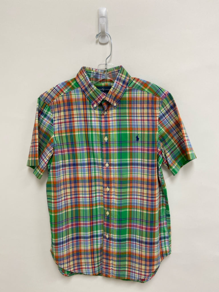 Ralph Lauren SIZE 14/16 Green/Orange Navy/Multi Plaid Button Up Boy&