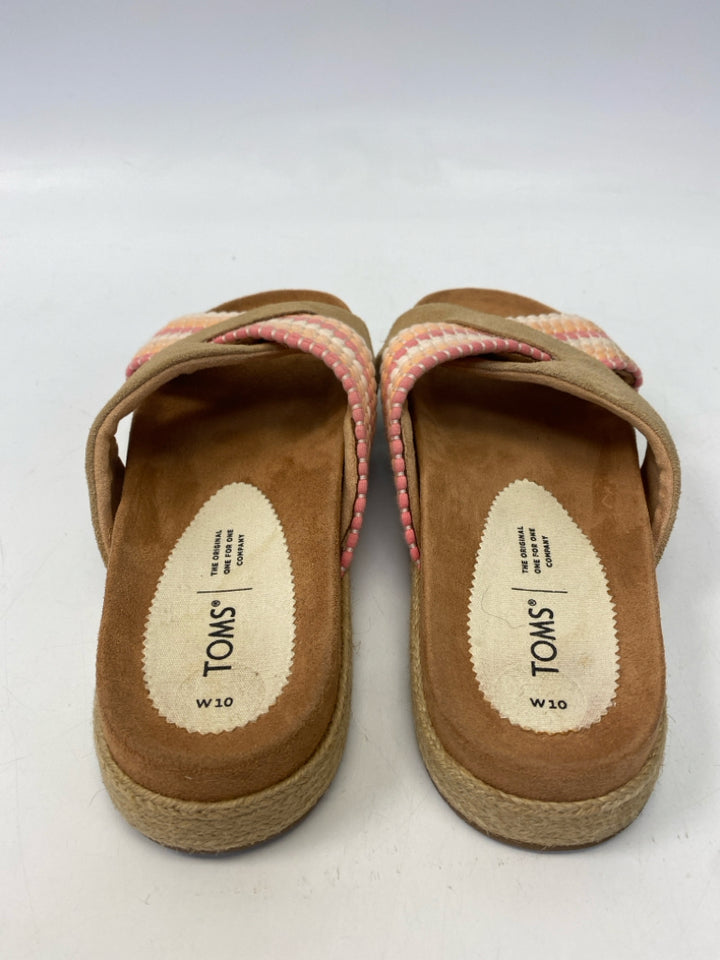 Toms  Size 10 Brown Pink/Coral Crisscross Sandals