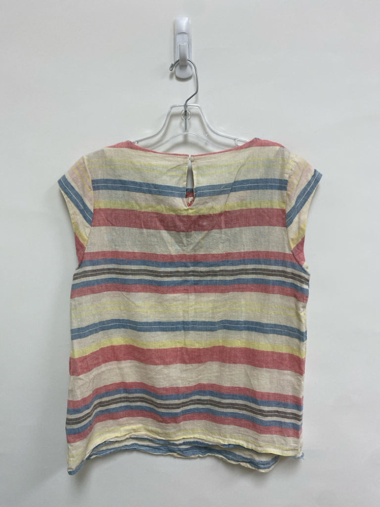 Size M Cream/Red Blue/Yellow Stripes Linen Blend Ladies Top
