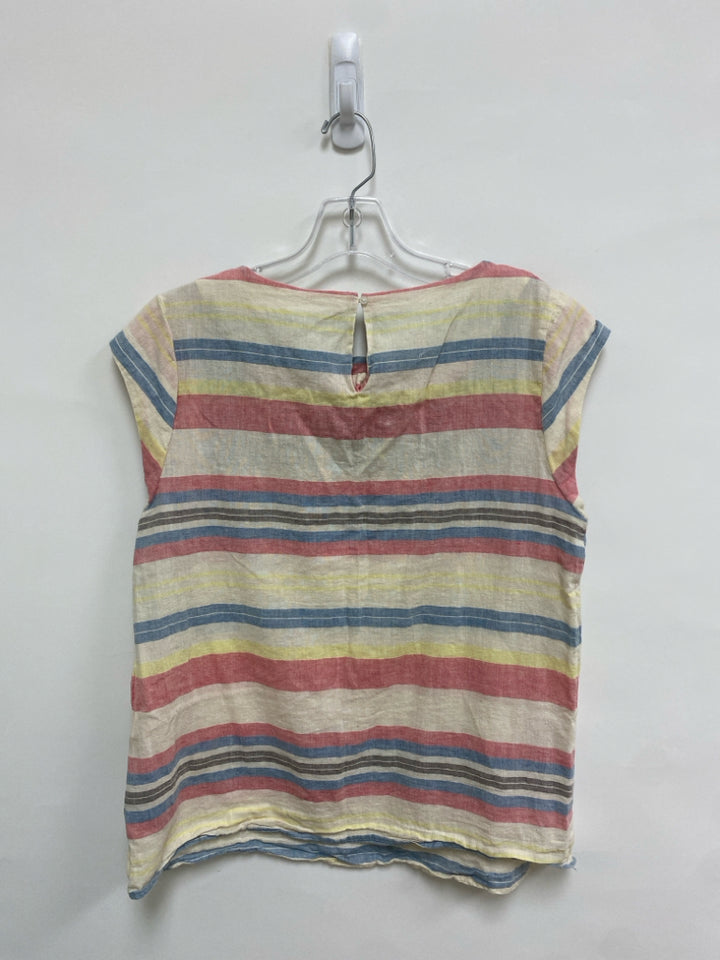 Size M Cream/Red Blue/Yellow Stripes Linen Blend Ladies Top