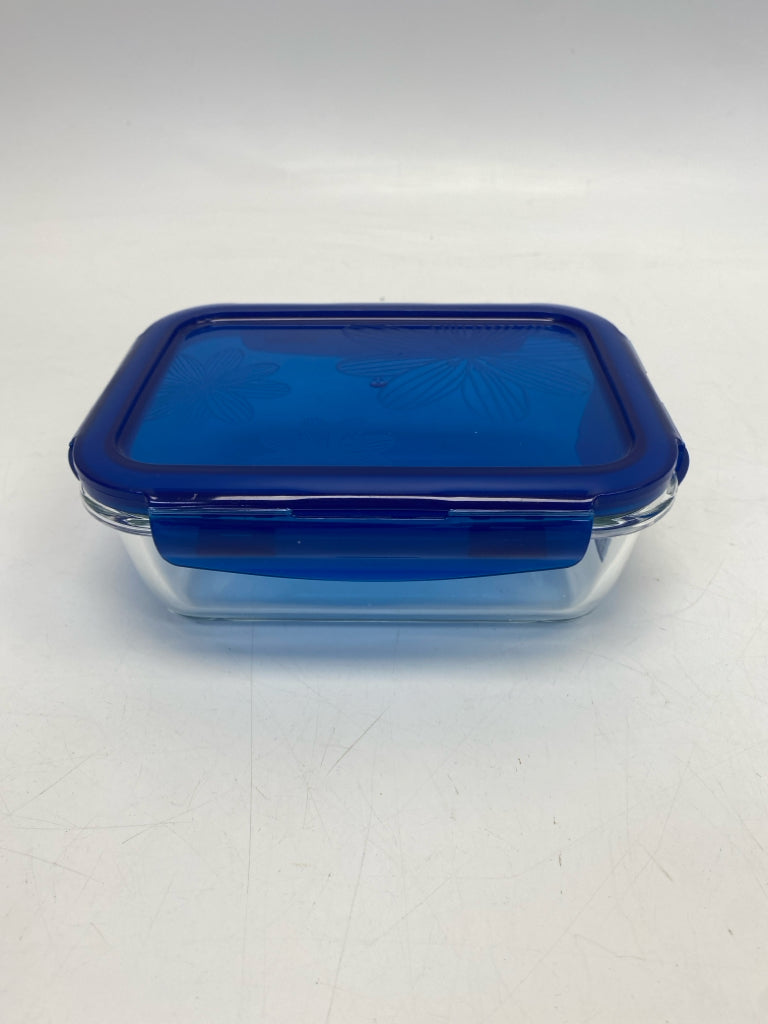 Lock &amp; Lock Blue Clear Flowers Glass Storage Container