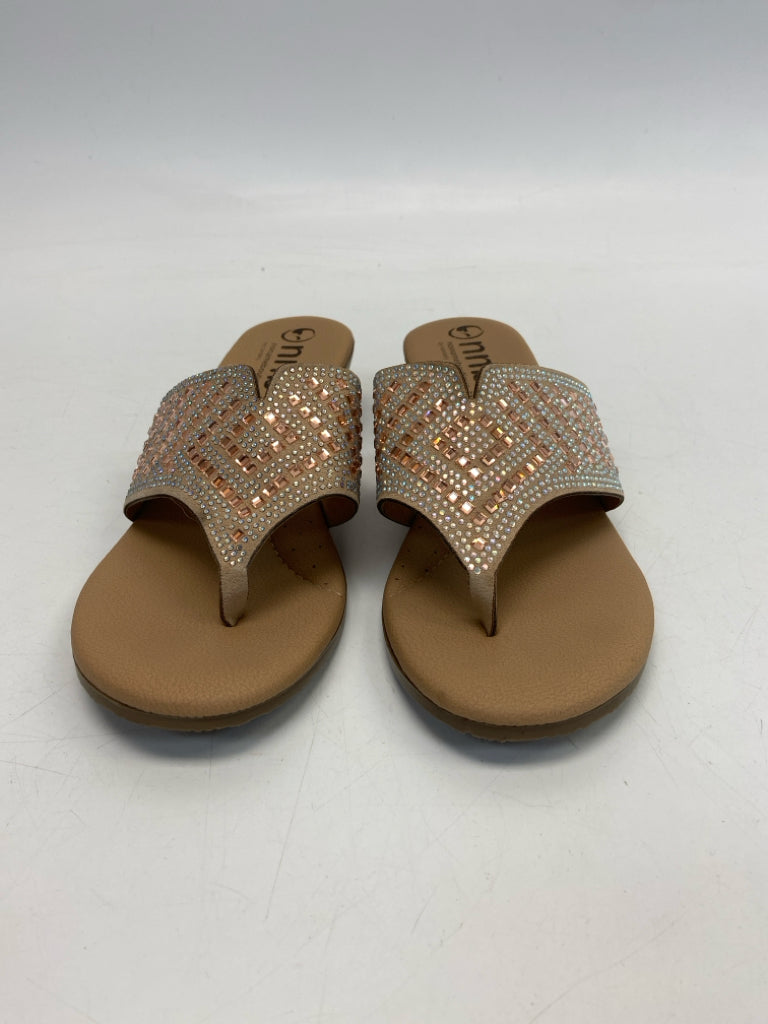 Size 6 Tan Rose Gold Rhinestone(s) Sandals