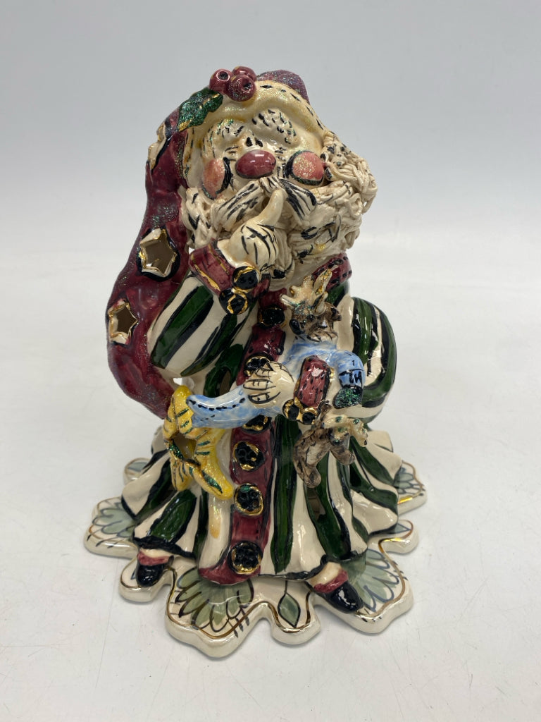 Blue Sky Clayworks Green/Cream Burgundy/Multi Santa Christmas