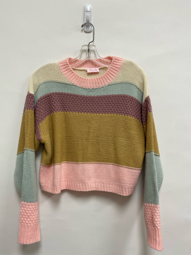 Pink Lily Size S Pink Blue/Multi Striped Ladies Sweater
