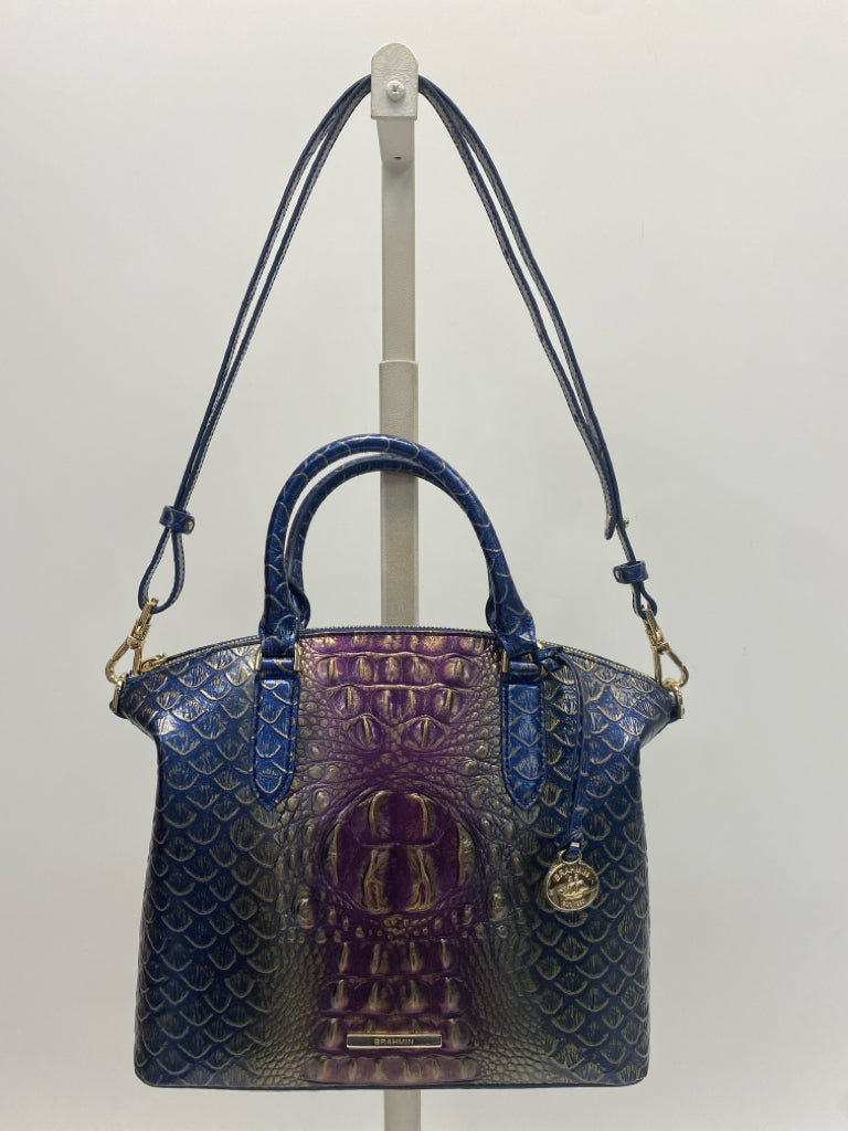 Brahmin Blue Purple Embossed Leather Handbag